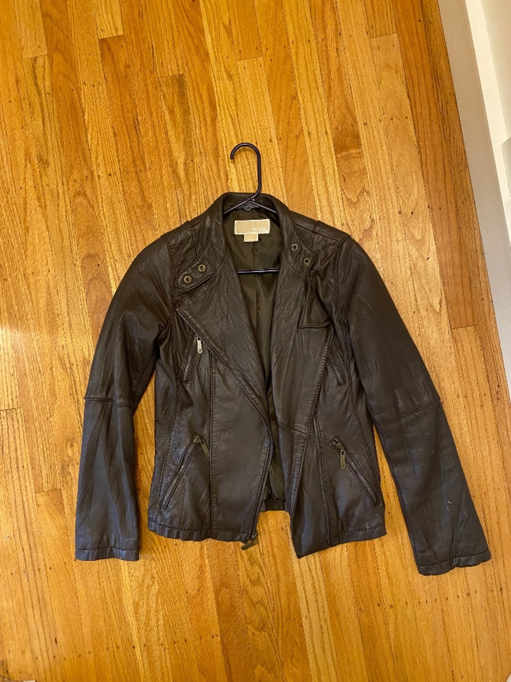 Leather moto jacket, small, MK, chocolate brown